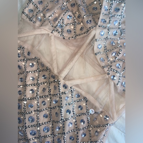 ASOS Luxe halter dress - sparkly, corset boning with feather trim - Picture 6 of 8